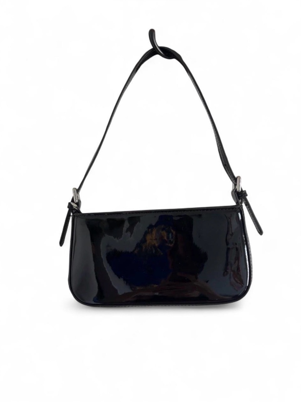 Y2K black glossy shoulder bag